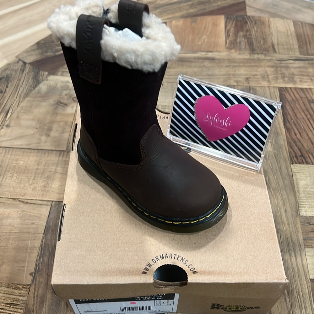 🆕 DR MARTENS TODDLER JUNEY SUEDE FAUX FUR LINED BOOTS NWT - Picture 9 of 15
